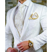 Handsome Men Suits White Jacquard One Button Shawl Lapel Slim Fit Blazer